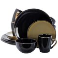 Elama Elama EL-CAMBRIDGEGRAND 16 Piece Cambridge Grand Dinnerware Set with Complete Setting for 4 - Luxurious Black & Warm Taupe EL-CAMBRIDGEGRAND